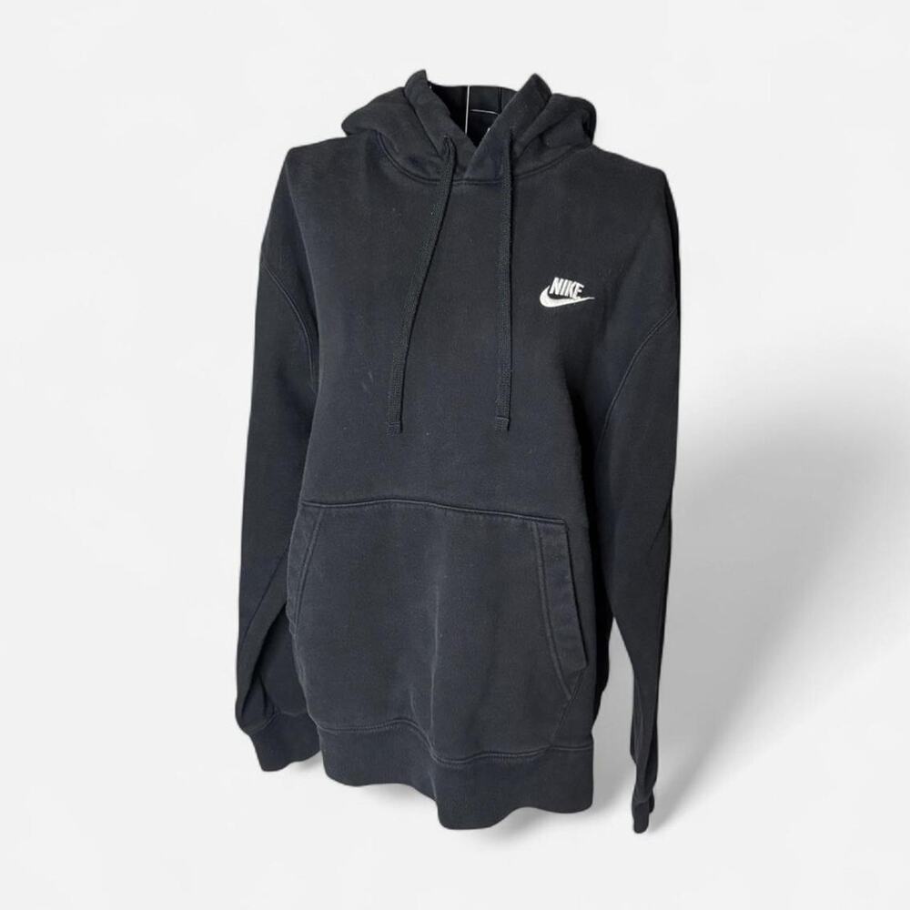 Nike Sportswear Club Fleece Hoodie Black with Red Heart Embroidery - Size M
